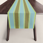 Cottage Stripes Pattern in Olive Green Arctic Blue and Chartreuse Table Runner Gallery Image 1