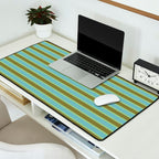 Cottage Stripes Pattern in Olive Green Arctic Blue and Chartreuse Desk Mat Gallery Image 2