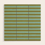 Cottage Stripes Pattern in Olive Green Arctic Blue and Chartreuse Wood Wall Art Gallery Image 1