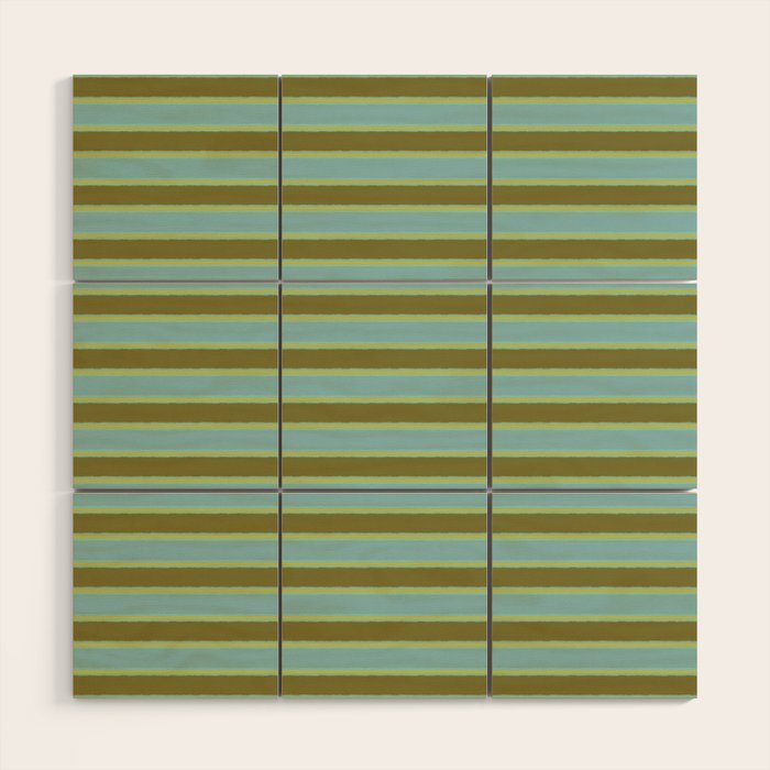 Cottage Stripes Pattern in Olive Green Arctic Blue and Chartreuse Wood Wall Art Gallery Image 1