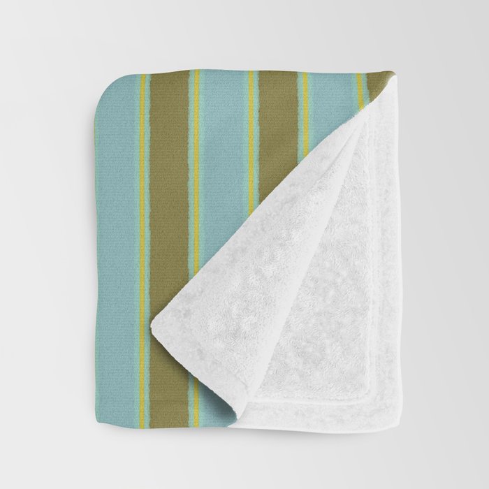 Cottage Stripes Pattern in Olive Green Arctic Blue and Chartreuse Throw Blanket Gallery Image 3