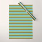 Cottage Stripes Pattern in Olive Green Arctic Blue and Chartreuse Wrapping Paper Gallery Image 1