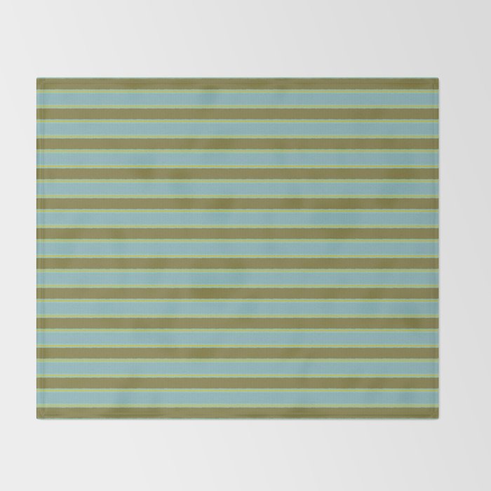 Cottage Stripes Pattern in Olive Green Arctic Blue and Chartreuse Throw Blanket Gallery Image 2