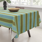 Cottage Stripes Pattern in Olive Green Arctic Blue and Chartreuse Tablecloth Gallery Image 3