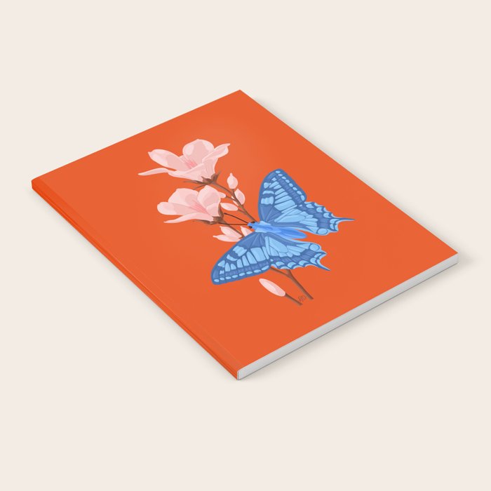 Blue Butterfly and Blooms on a Red Canvas Notebook Gallery Image 1