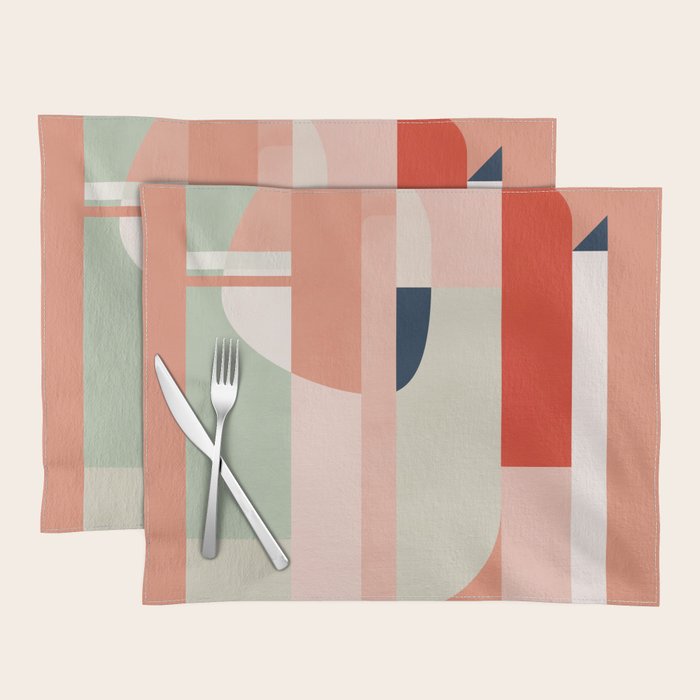 shapes modern mid-century peach pink coral mint Placemat Gallery Image 1