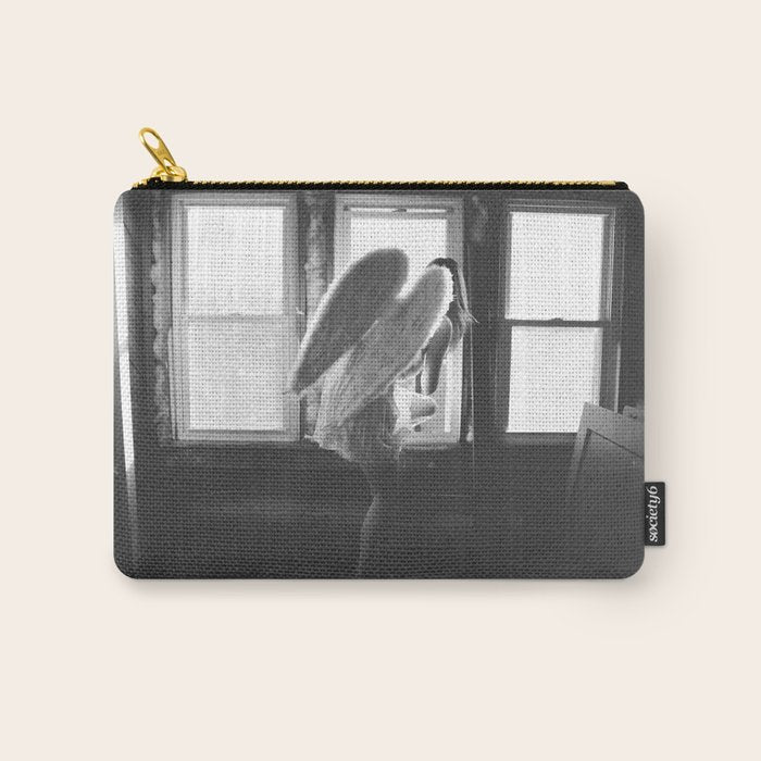 Caught Her Sneaking Out the Bathroom Window female angel black and white photograph - photography - photographs wall decor Carry All Pouch Gallery Image 1