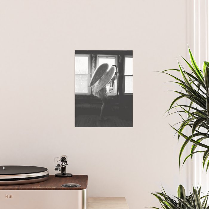 Caught Her Sneaking Out the Bathroom Window female angel black and white photograph - photography - photographs wall decor Poster Gallery Image 2