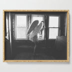 Caught Her Sneaking Out the Bathroom Window female angel black and white photograph - photography - photographs wall decor Serving Tray Gallery Image 1