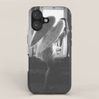 Caught Her Sneaking Out the Bathroom Window female angel black and white photograph - photography - photographs wall decor iPhone Case Gallery Image 1