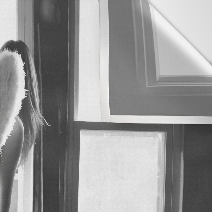 Caught Her Sneaking Out the Bathroom Window female angel black and white photograph - photography - photographs wall decor Wall Tapestry Gallery Image 3