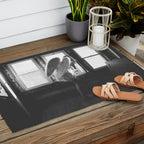 Caught Her Sneaking Out the Bathroom Window female angel black and white photograph - photography - photographs wall decor Outdoor Rug Gallery Image 2