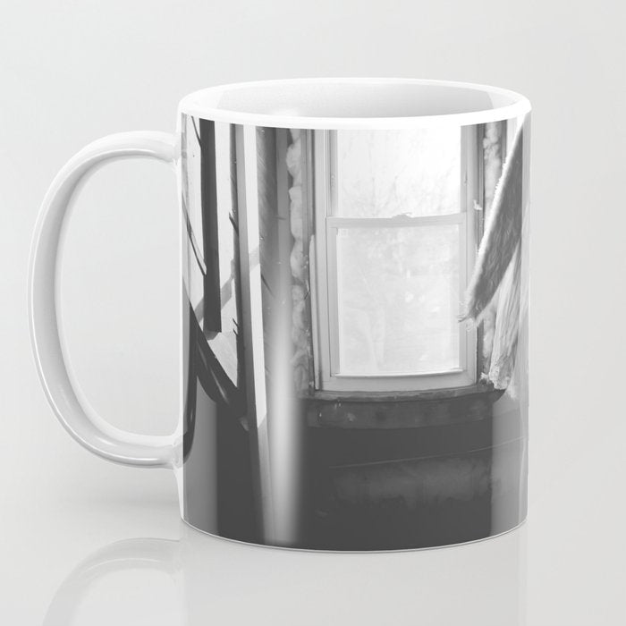 Caught Her Sneaking Out the Bathroom Window female angel black and white photograph - photography - photographs wall decor Coffee Mug Gallery Image 3