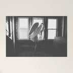 Caught Her Sneaking Out the Bathroom Window female angel black and white photograph - photography - photographs wall decor Welcome Mat Gallery Image 1