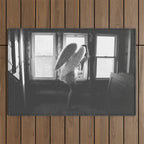 Caught Her Sneaking Out the Bathroom Window female angel black and white photograph - photography - photographs wall decor Outdoor Rug Gallery Image 1