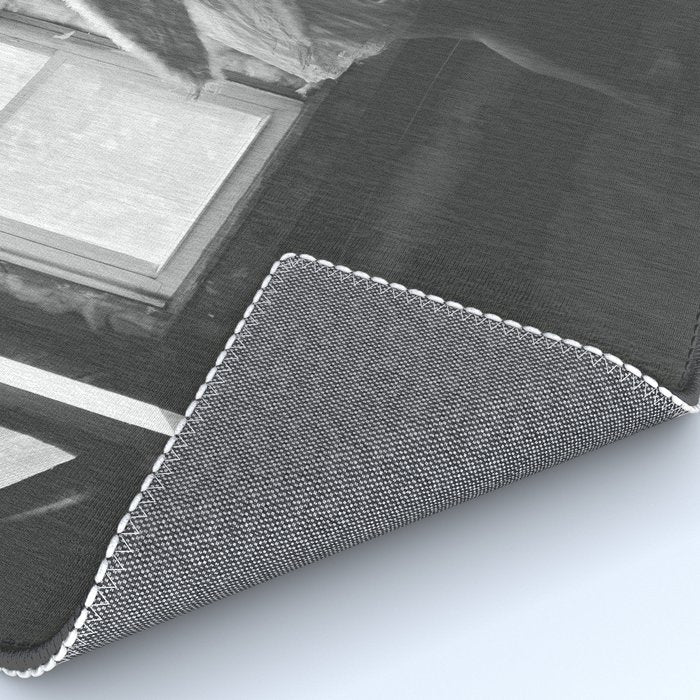 Caught Her Sneaking Out the Bathroom Window female angel black and white photograph - photography - photographs wall decor Rug Gallery Image 4