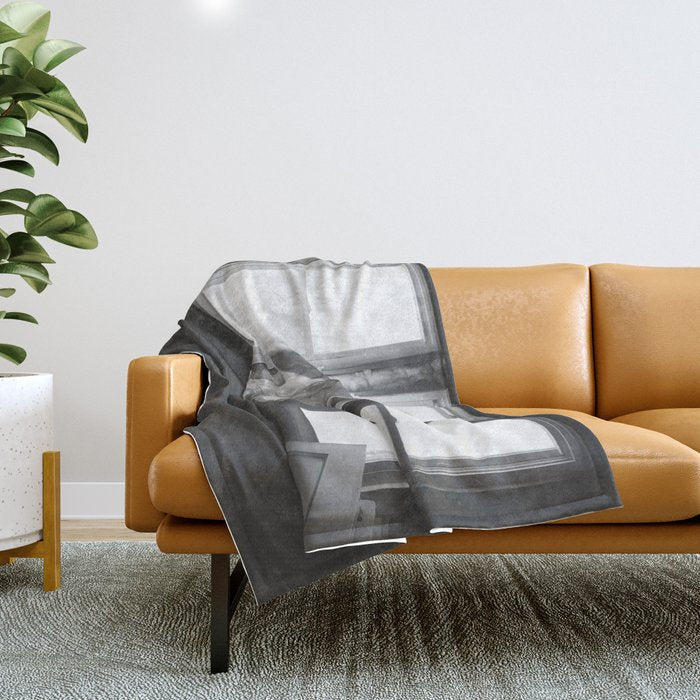 Caught Her Sneaking Out the Bathroom Window female angel black and white photograph - photography - photographs wall decor Throw Blanket Gallery Image 1