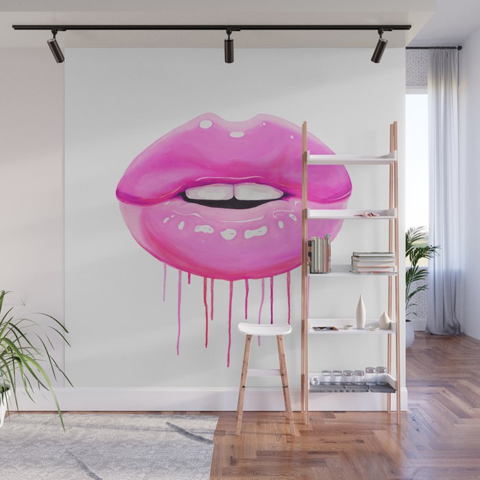 Pink lips Wall Mural Gallery Image 1