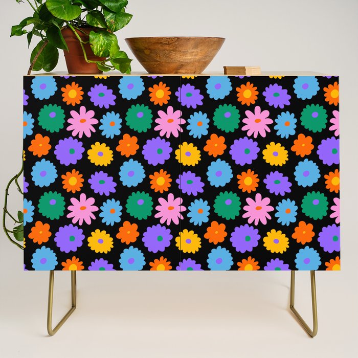 Colorful retro flower art pattern Credenza Gallery Image 1