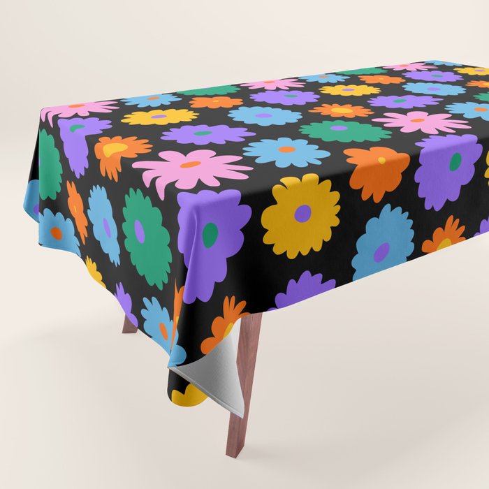 Colorful retro flower art pattern Tablecloth Gallery Image 1