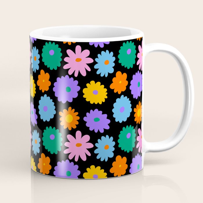 Colorful retro flower art pattern Coffee Mug Gallery Image 1