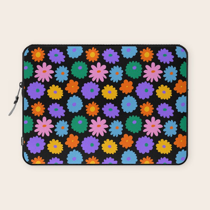 Colorful retro flower art pattern Laptop Sleeve Gallery Image 1