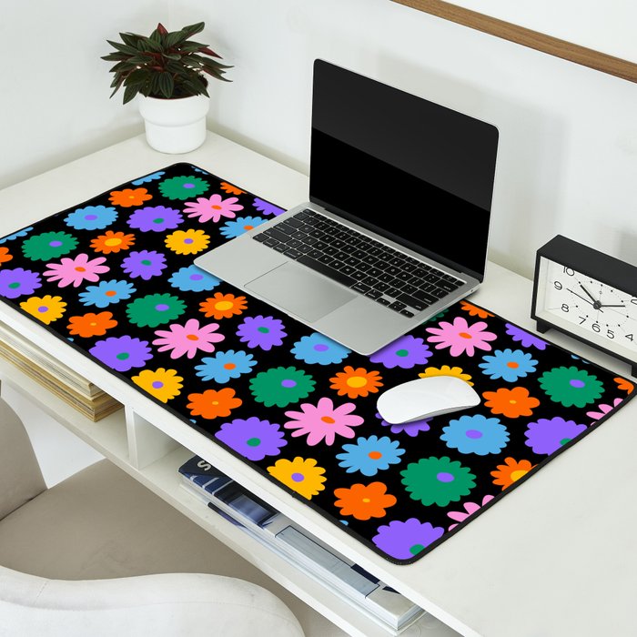Colorful retro flower art pattern Desk Mat Gallery Image 2