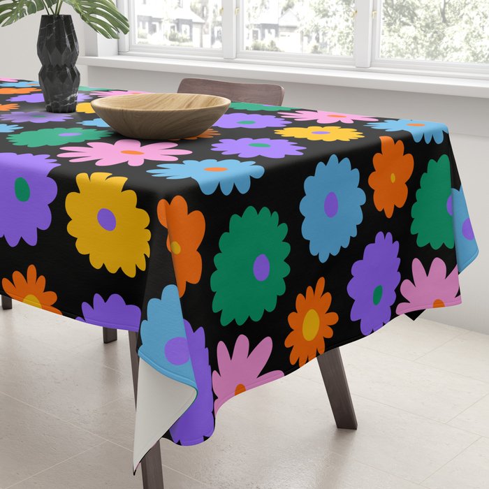 Colorful retro flower art pattern Tablecloth Gallery Image 3