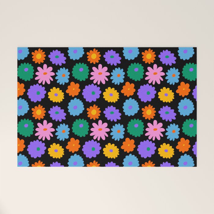 Colorful retro flower art pattern Welcome Mat Gallery Image 1