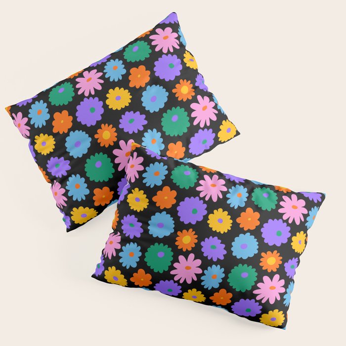 Colorful retro flower art pattern Pillow Sham Gallery Image 3