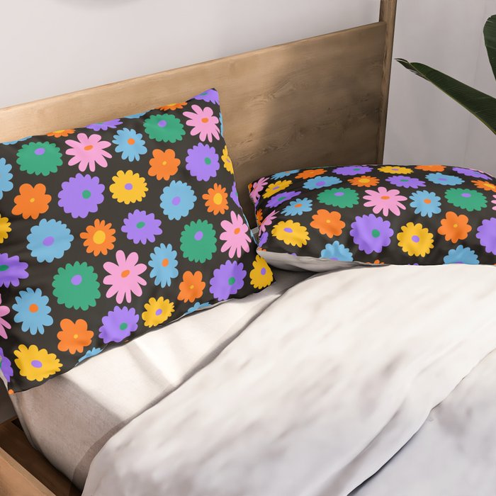 Colorful retro flower art pattern Pillow Sham Gallery Image 2