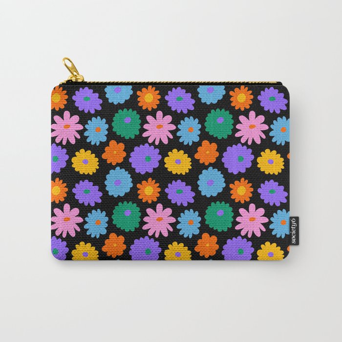 Colorful retro flower art pattern Carry All Pouch Gallery Image 1