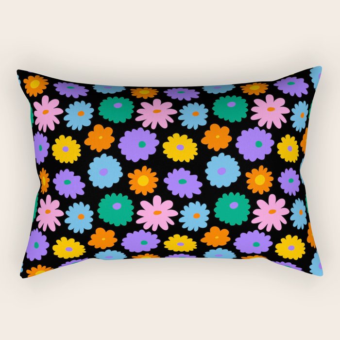 Colorful retro flower art pattern Rectangular Pillow Gallery Image 2
