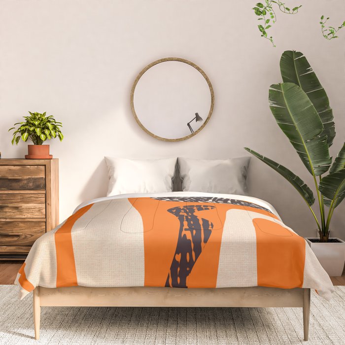 Mid Century Modern Abstract Kwaito Textured Pattern Orange Black Cream Comforter Gallery Image 3