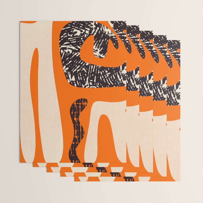 Mid Century Modern Abstract Kwaito Textured Pattern Orange Black Cream Wrapping Paper Gallery Image 3