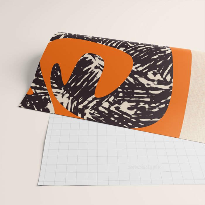 Mid Century Modern Abstract Kwaito Textured Pattern Orange Black Cream Wrapping Paper Gallery Image 2