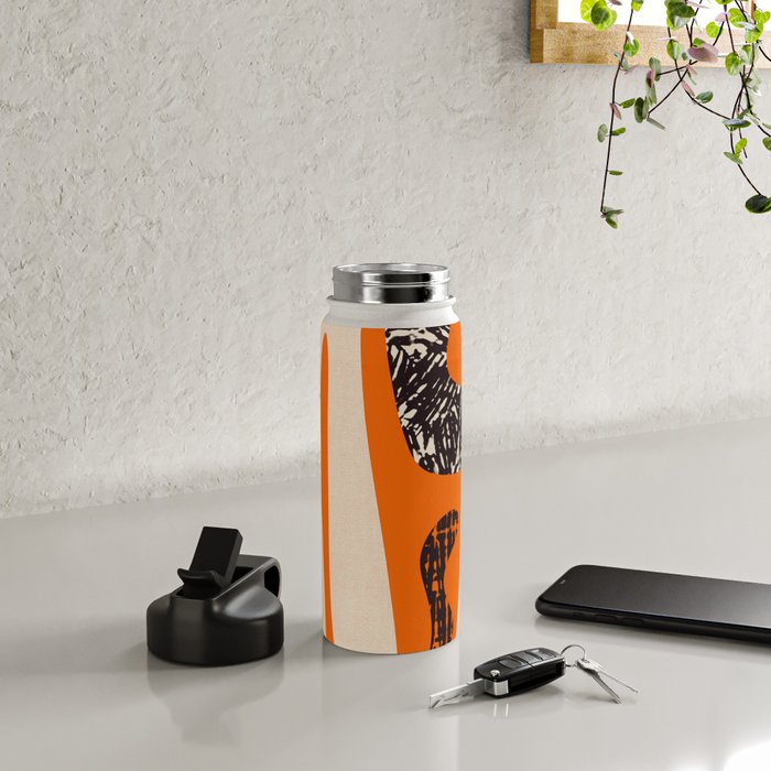 Mid Century Modern Abstract Kwaito Textured Pattern Orange Black Cream Water Bottle Gallery Image 4