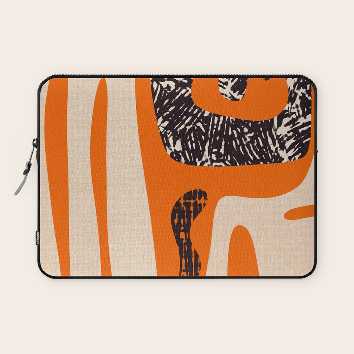 Mid Century Modern Abstract Kwaito Textured Pattern Orange Black Cream Laptop Sleeve Gallery Image 1