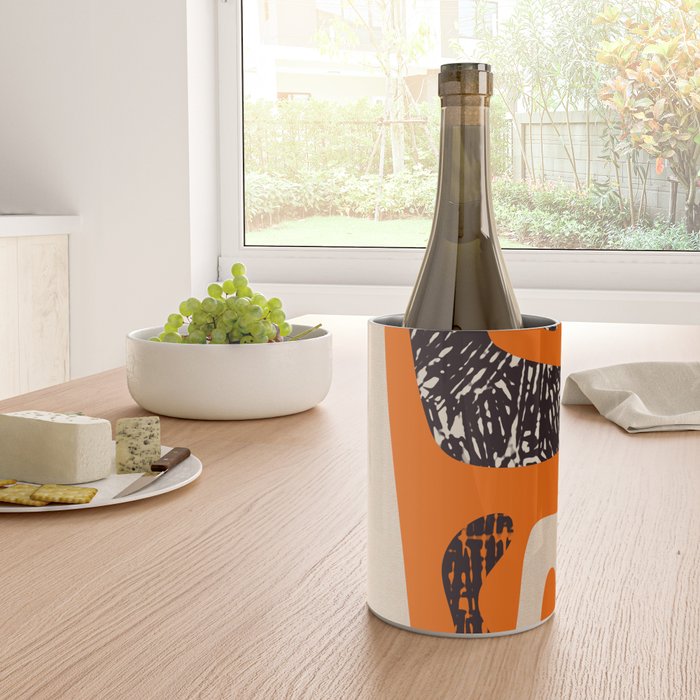 Mid Century Modern Abstract Kwaito Textured Pattern Orange Black Cream Wine Chiller Gallery Image 4