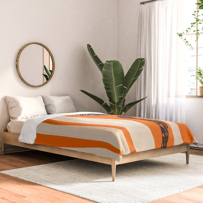 Mid Century Modern Abstract Kwaito Textured Pattern Orange Black Cream Comforter Gallery Image 2
