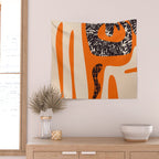 Mid Century Modern Abstract Kwaito Textured Pattern Orange Black Cream Wall Tapestry Gallery Image 2