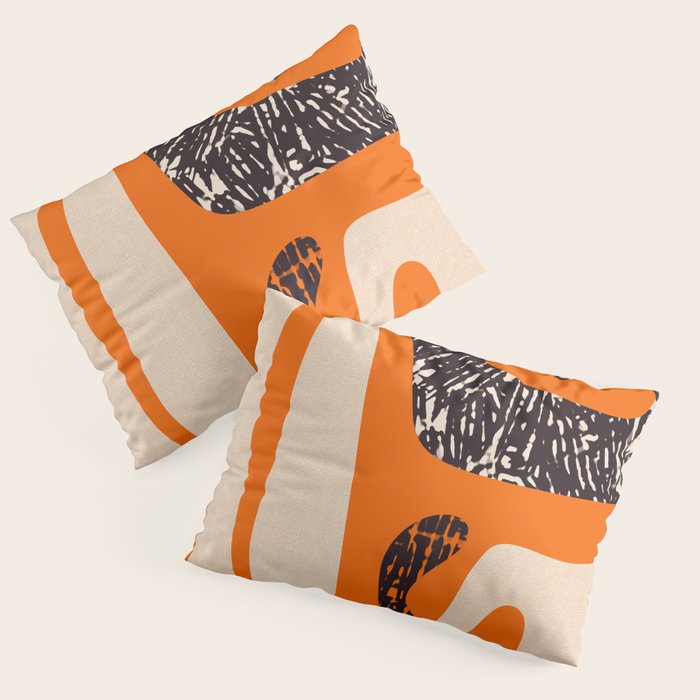 Mid Century Modern Abstract Kwaito Textured Pattern Orange Black Cream Pillow Sham Gallery Image 3