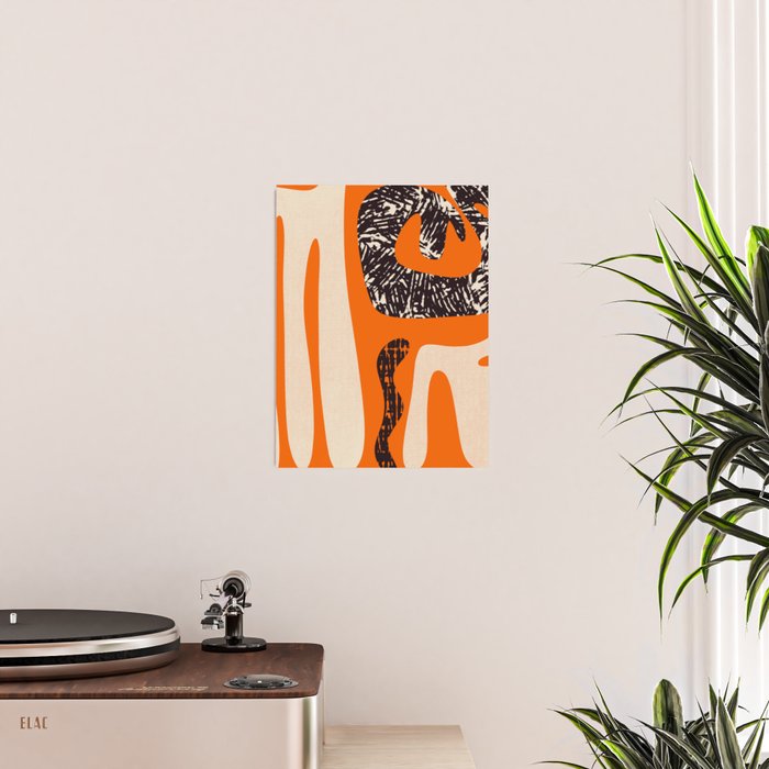 Mid Century Modern Abstract Kwaito Textured Pattern Orange Black Cream Poster Gallery Image 2