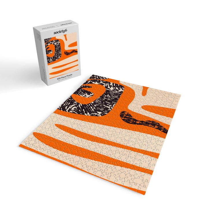 Mid Century Modern Abstract Kwaito Textured Pattern Orange Black Cream Jigsaw Puzzle Gallery Image 2