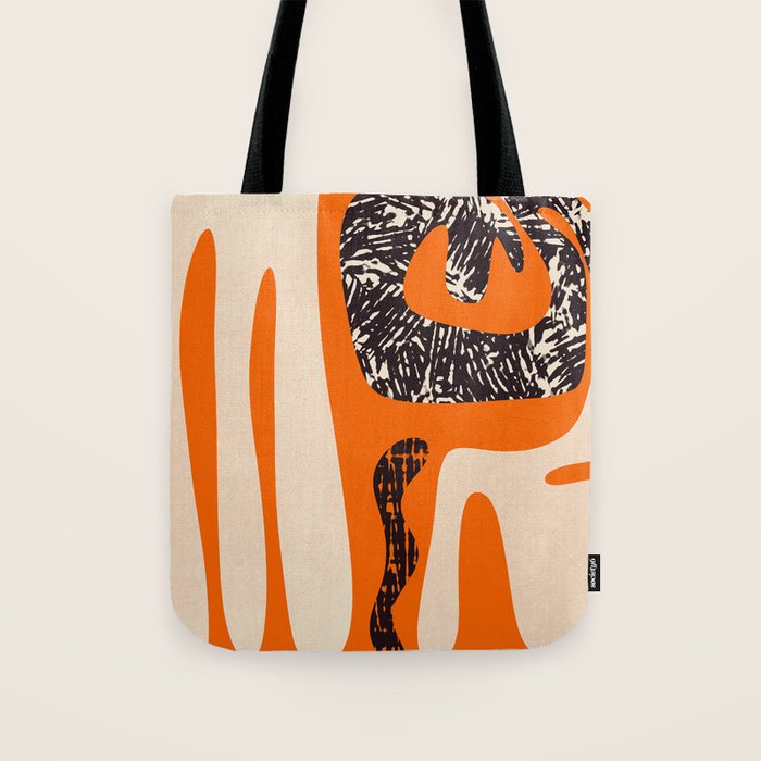 Mid Century Modern Abstract Kwaito Textured Pattern Orange Black Cream Tote Bag Gallery Image 1