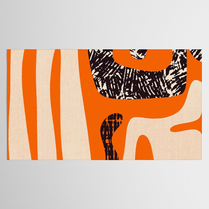 Mid Century Modern Abstract Kwaito Textured Pattern Orange Black Cream Tablecloth Gallery Image 2
