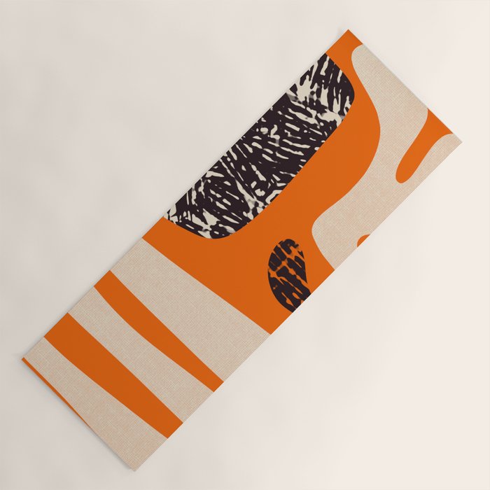 Mid Century Modern Abstract Kwaito Textured Pattern Orange Black Cream Yoga Mat Gallery Image 1