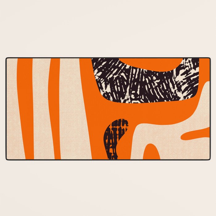 Mid Century Modern Abstract Kwaito Textured Pattern Orange Black Cream Desk Mat Gallery Image 3