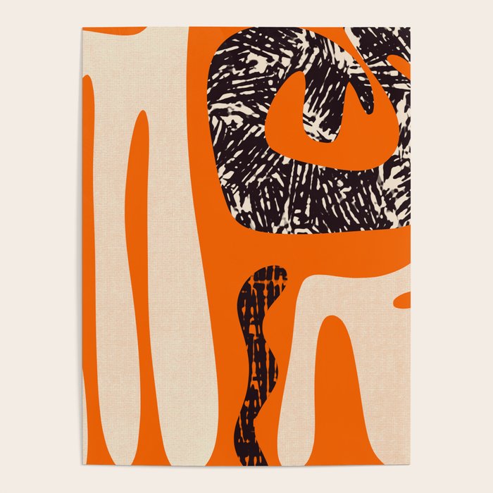 Mid Century Modern Abstract Kwaito Textured Pattern Orange Black Cream Poster Gallery Image 4