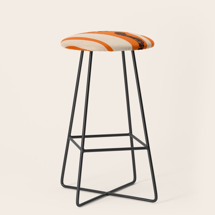 Mid Century Modern Abstract Kwaito Textured Pattern Orange Black Cream Stool Gallery Image 1